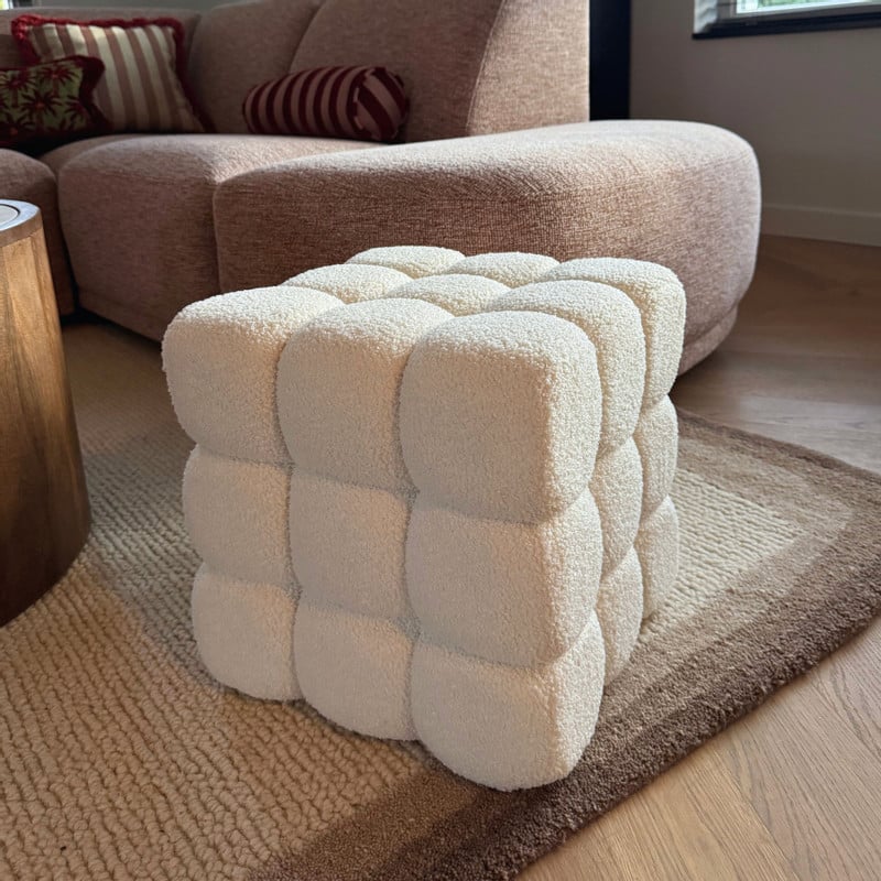 Poef chunk teddy - beige - 36x36x36 cm