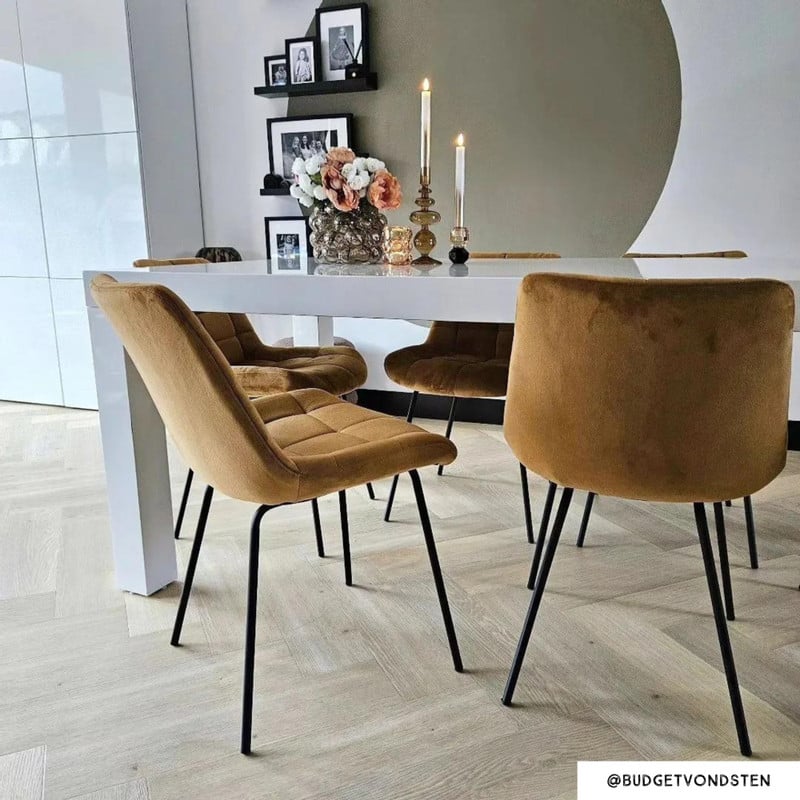 Eetkamerstoel cognac - velvet - 52x52x81 cm