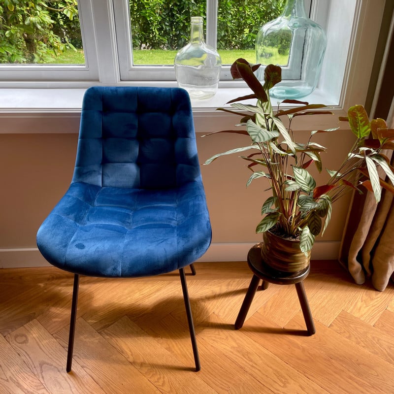 Eetkamerstoel velvet - donkerblauw - 79x50x44 cm