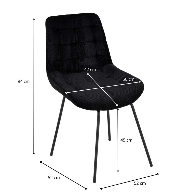 Eetkamerstoel ribstof - zwart - 84x52x52cm