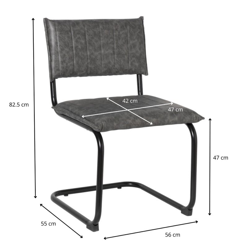 Eetkamerstoel Yara PU - antraciet - 82.5x56x55 cm