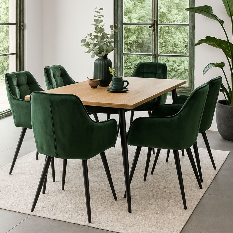 Eetkamerstoel velvet met armleuning - groen - 87x56.5x43 cm