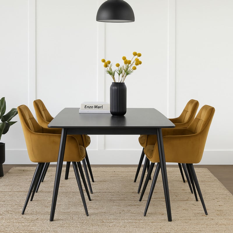 Eetkamerstoel velvet met armleuning - oker - 87x56.5x43 cm