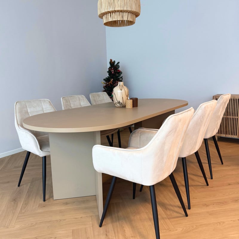 Eetkamerstoel velvet met armleuning - beige - 87x56.5x43 cm