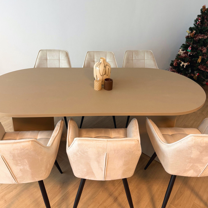 Eetkamerstoel velvet met armleuning - beige - 87x56.5x43 cm