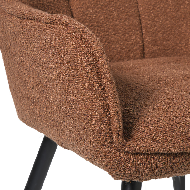Eetkamerstoel bouclé met armleuning - bruin - 87x56.5x43 cm
