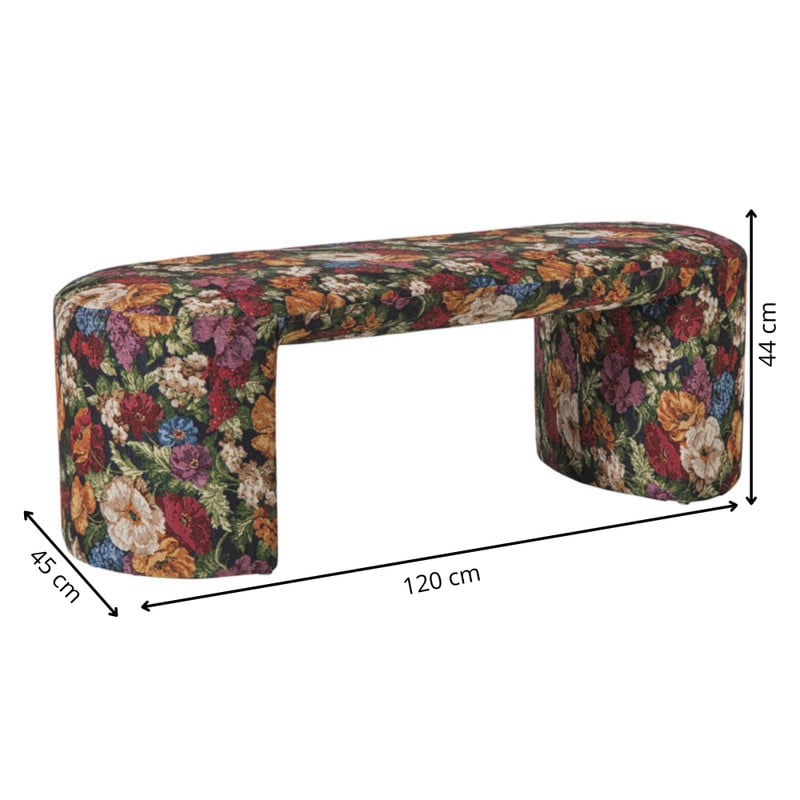 Bankje bouquet - rood/paars/zwart - 44x120x45 cm