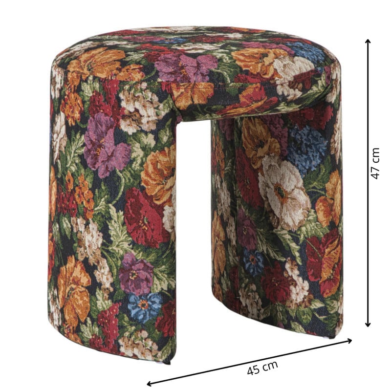 Poef bouquet - rood/paars/zwart - ø45x47 cm