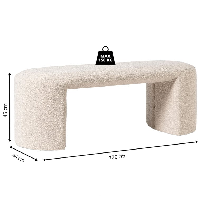 Bank Sara bouclé - beige - 45x120x44 cm