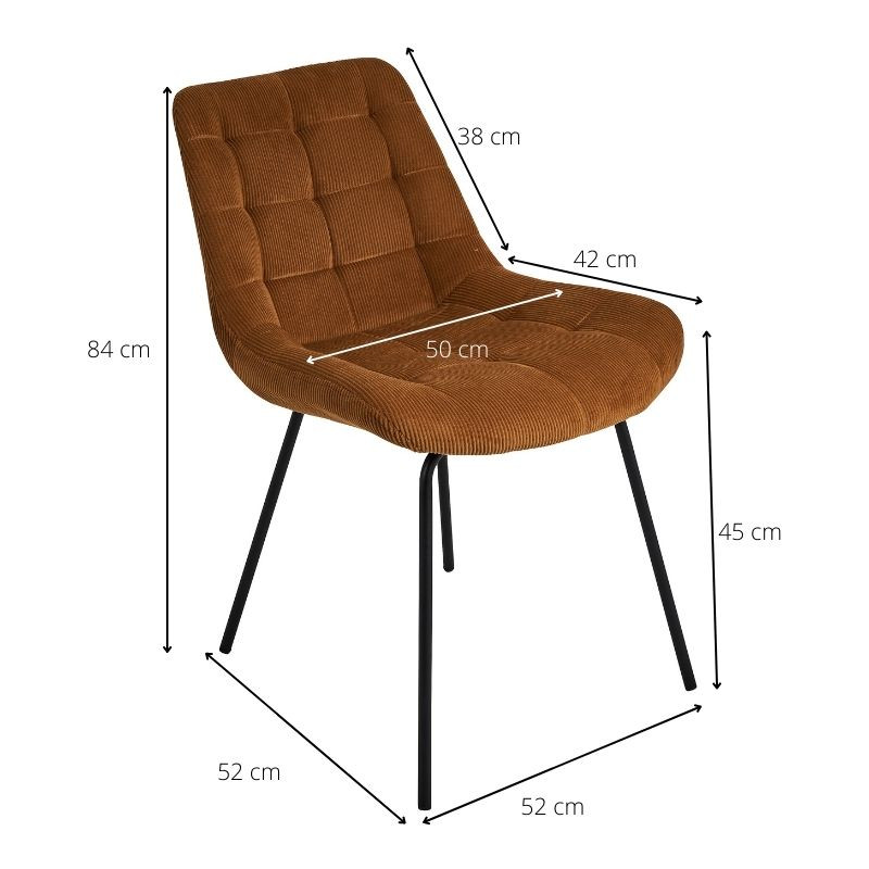 Eetkamerstoel corduroy - cognac - 52x52x84 cm