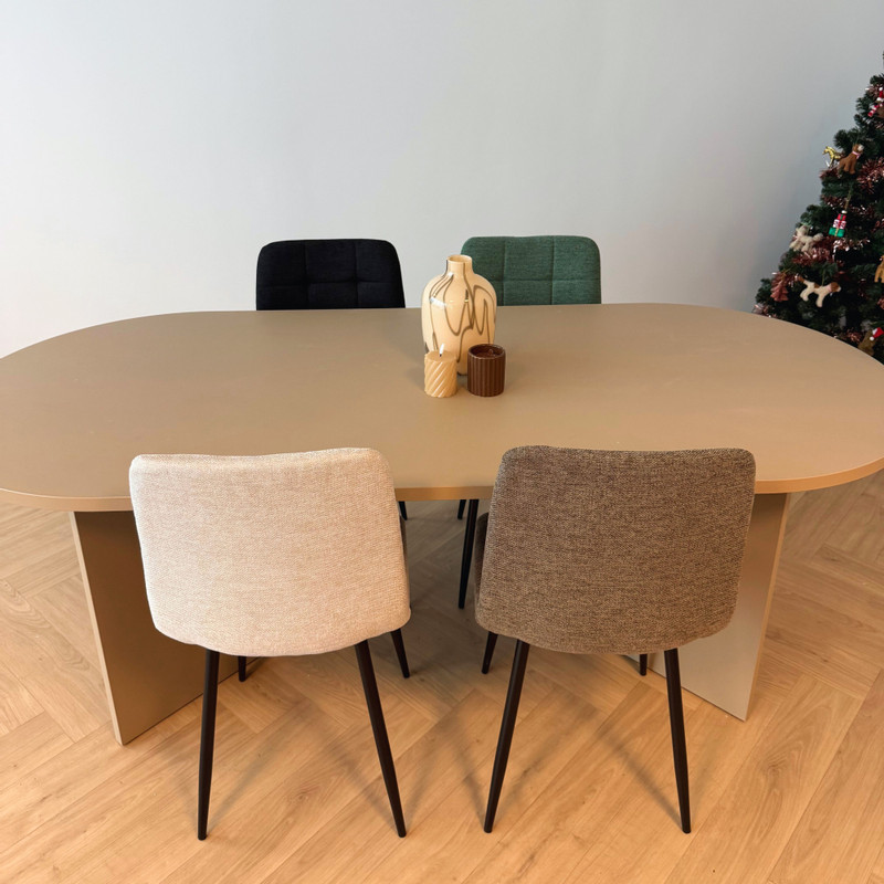 Eetkamerstoel chenille - beige - 90x53.5x44.5 cm