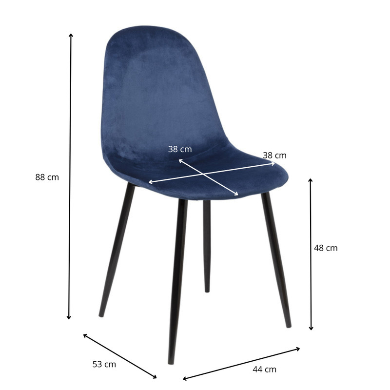 Eetkamerstoel Ivy velvet - donkerblauw - 88x44x53 cm 