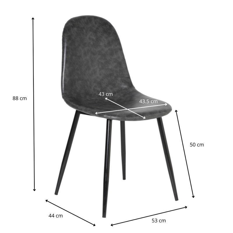 Eetkamerstoel Ivy kunstleer - antraciet - 88x53x44 cm