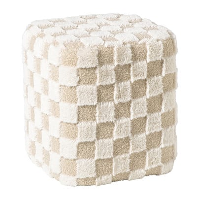 Poef checks - beige - 38x35x35 cm