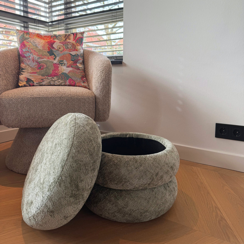 Opbergpoef bubbles - lichtgroen - ø41x41 cm