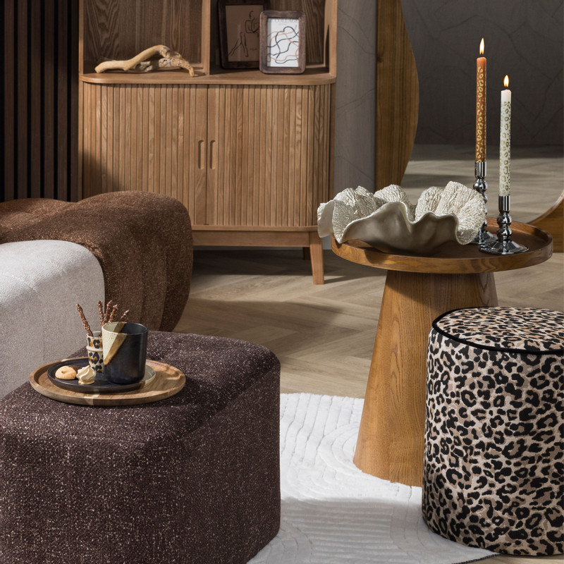 Poef luipaard - zwart/beige - ø35x40 cm