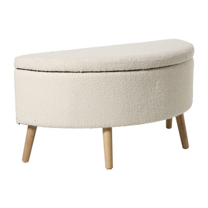 Opbergbank bouclé ovaal - beige - 47x100x42 cm