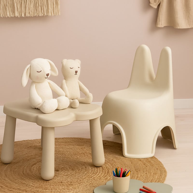 Kinderstoel Babs met konijnenoortjes - beige - 46x40x34 cm