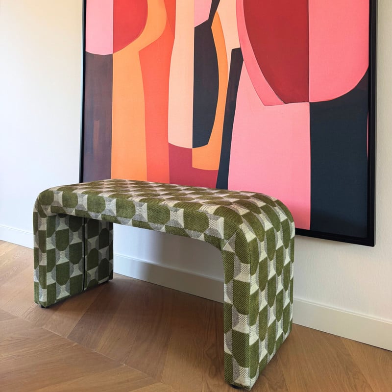 Bankje grafisch - groen/beige - 49x100x36 cm