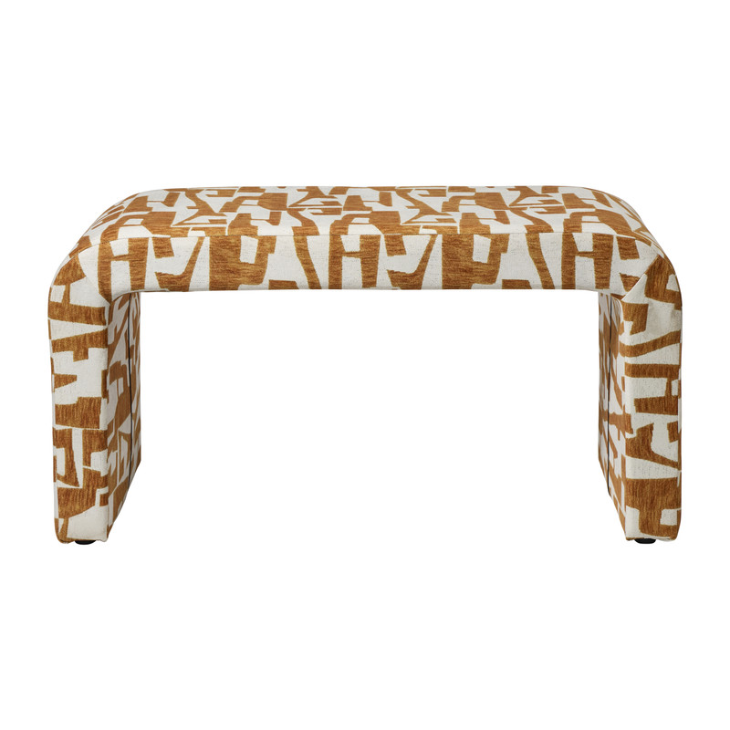 Bankje grafisch - geel/beige -  49x100x36 cm