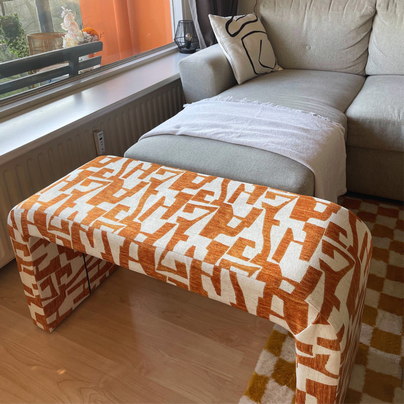 Bankje grafisch - geel/beige -  49x100x36 cm