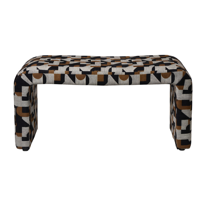 Bankje grafisch - zwart/beige - 49x100x36 cm
