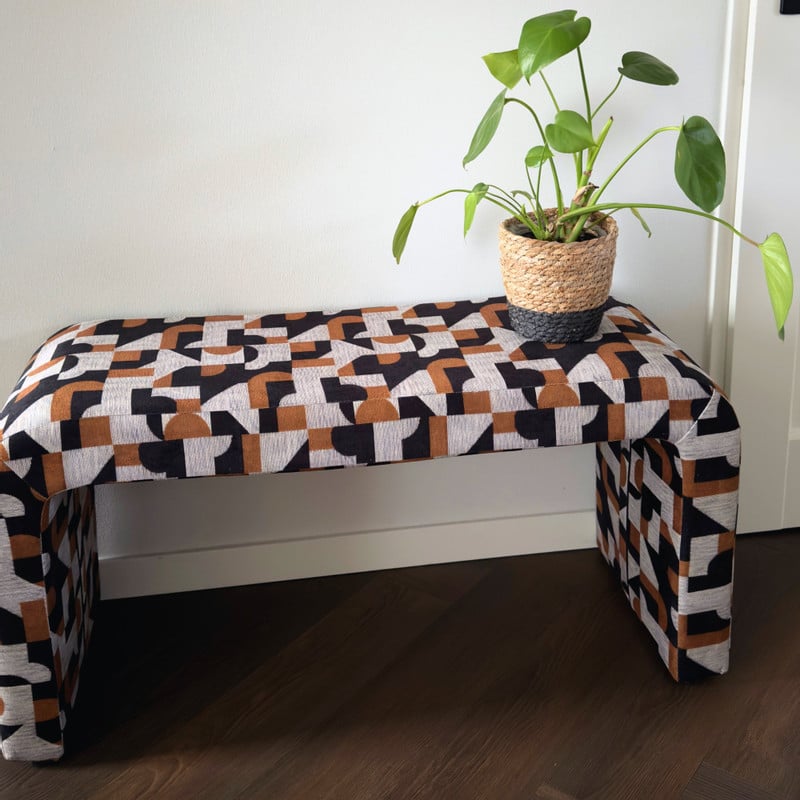 Bankje grafisch - zwart/beige - 49x100x36 cm