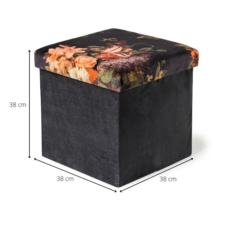 Opbergpoef met bloemen - 38x38x38 cm