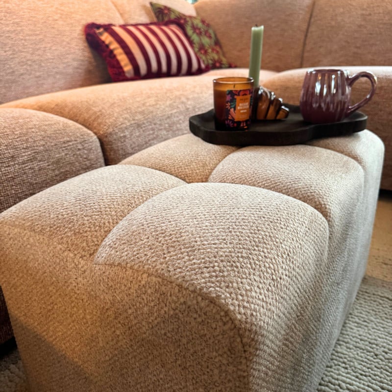 Poef chenille - beige - 38x66x38 cm