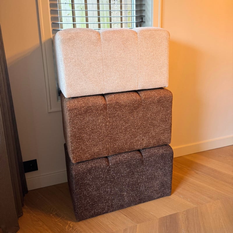 Poef chenille - bruin - 38x66x38 cm