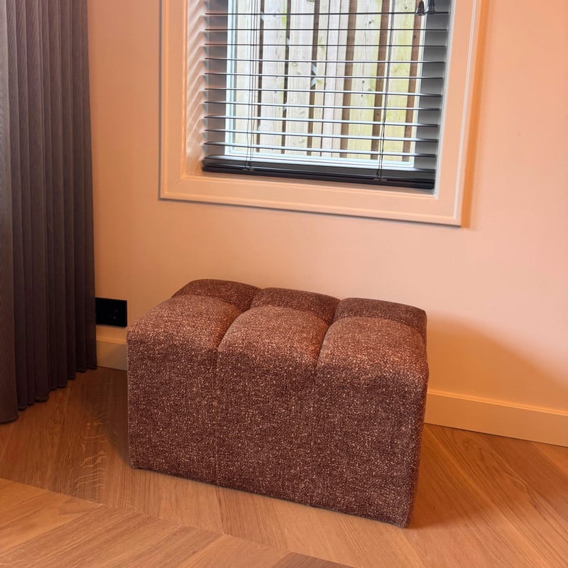 Poef chenille - bruin - 38x66x38 cm