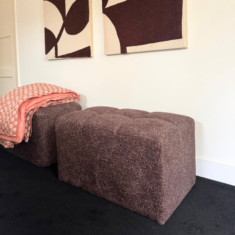 Poef chenille - donkerbruin -38x66x38 cm