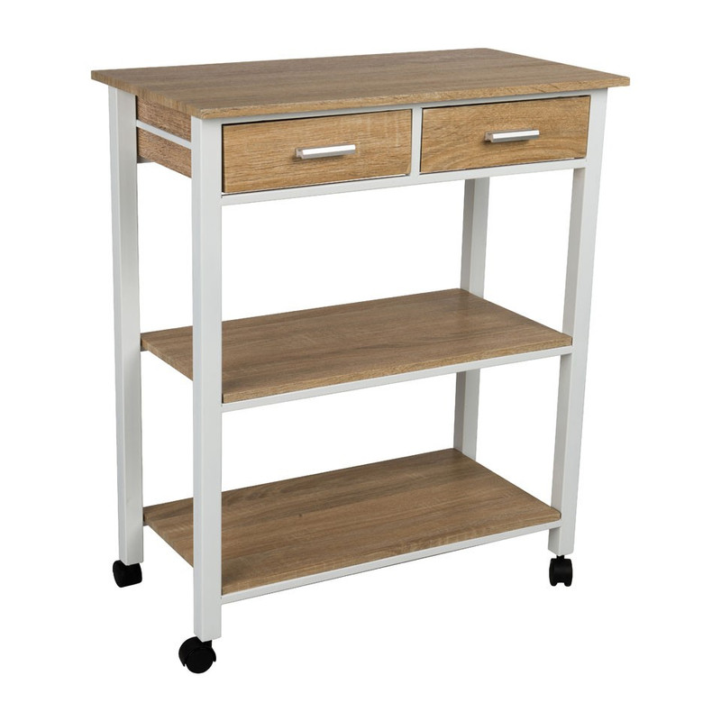 Serveerwagen - 3 plateaus en 2 laden - 68.5x37x81 cm