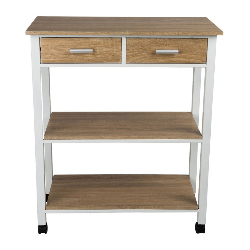 Serveerwagen - 3 plateaus en 2 laden - 68.5x37x81 cm