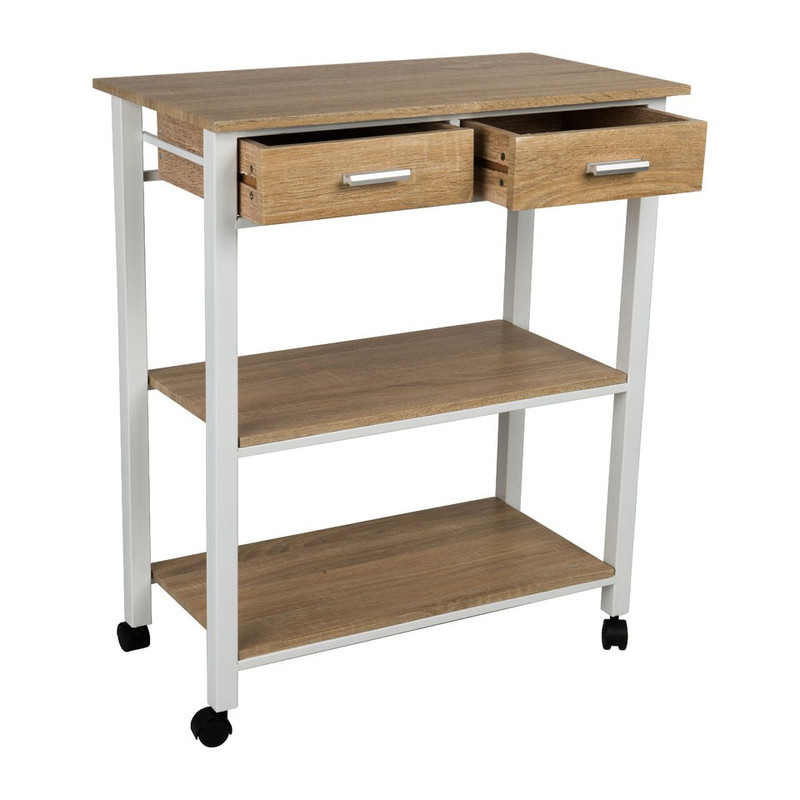 Serveerwagen - 3 plateaus en 2 laden - 68.5x37x81 cm