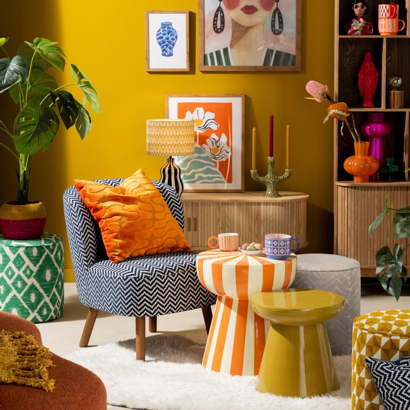 Fauteuil zigzag - blauw/wit - 69x66x56 cm