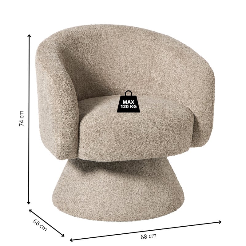 Draaifauteuil - taupe - 74x68x66 cm