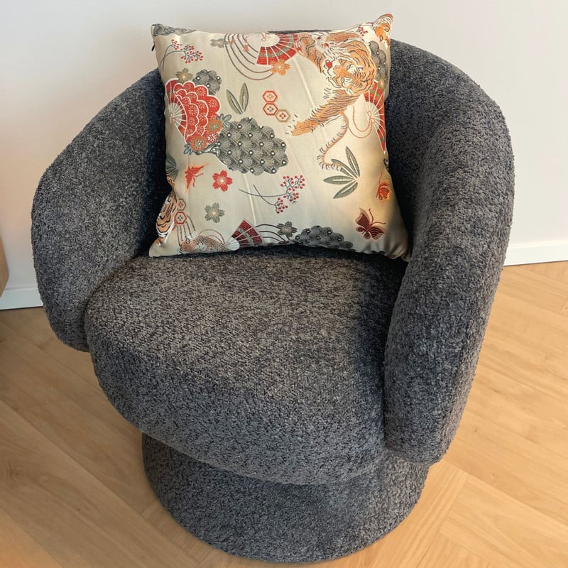 Draaifauteuil bouclé - zwart - 74x68x66 cm