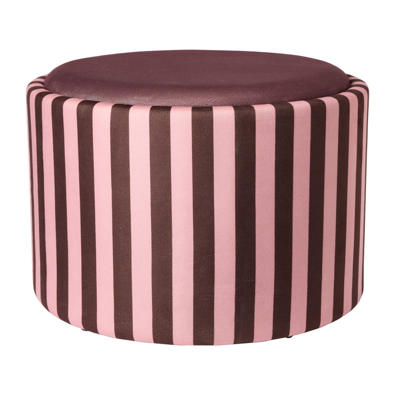 Opbergpoef+dienblad streep - rood - 56x56x38 cm