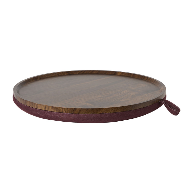 Opbergpoef+dienblad streep - rood - 56x56x38 cm