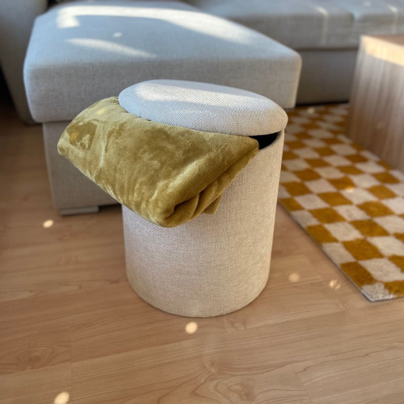 Opbergpoef Debby - beige - ø35x40 cm