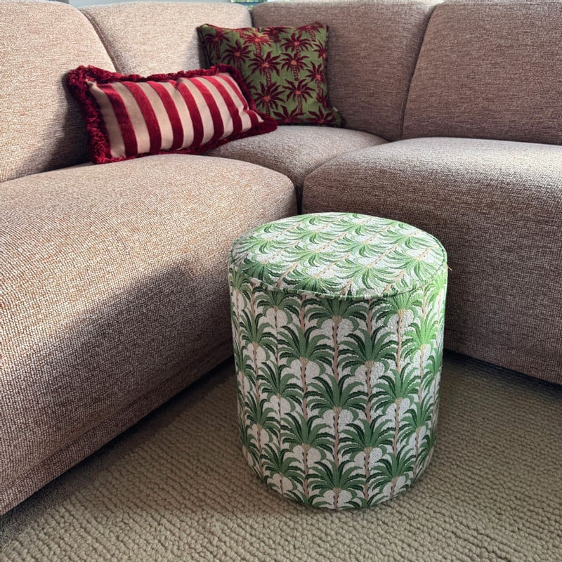 Poef palm - groen - ø35x39 cm