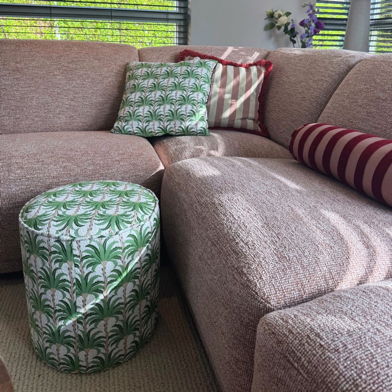 Poef palm - groen - ø35x39 cm