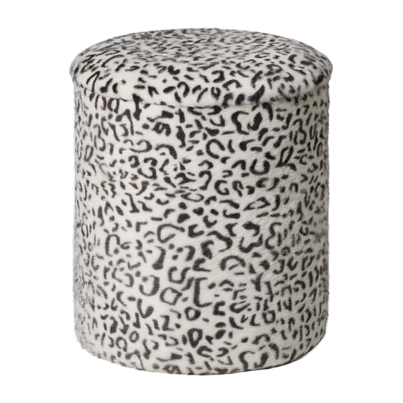 Opbergpoef sneeuwluipaard - zwart/wit - ø35x40 cm