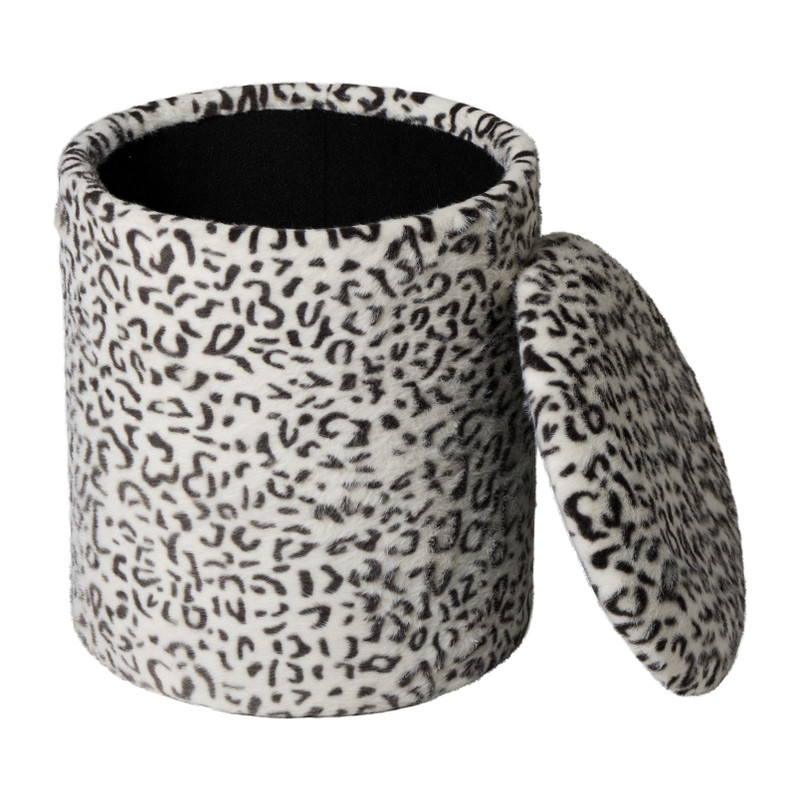 Opbergpoef sneeuwluipaard - zwart/wit - ø35x40 cm