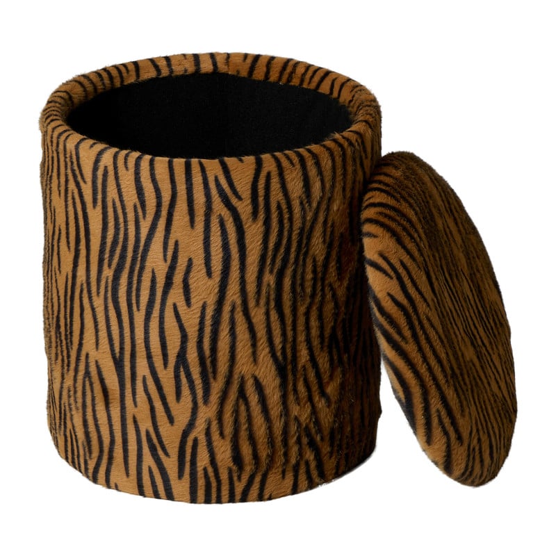 Opbergpoef tijger - bruin/zwart - ø35x40 cm