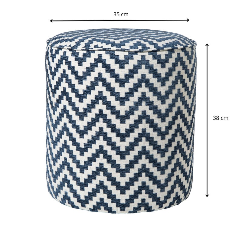 Poef zigzag - blauw/wit - ø35x38 cm