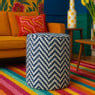 Poef zigzag - blauw/wit - ø35x38 cm