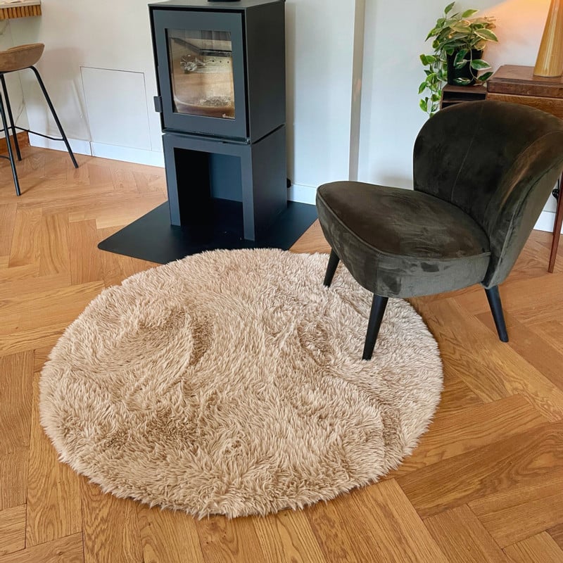 Vloerkleed fluffy rond - bruin - ø120 cm