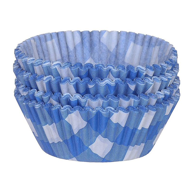 Cupcakevormpjes ruitjes blauw 100 stuks